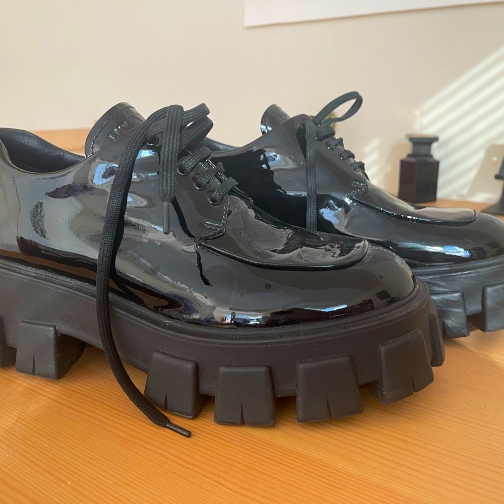 Prada Monolith brushed leather lace-up shoes